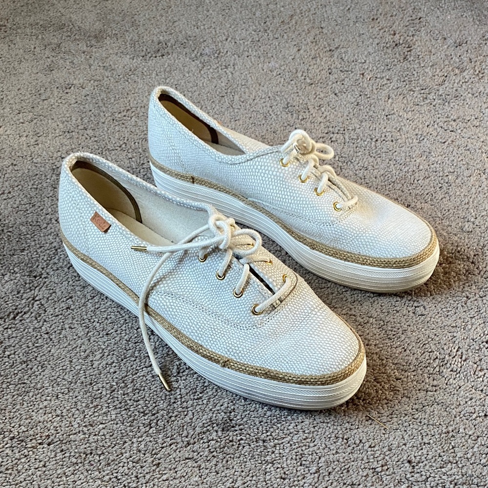 Keds Ortholite Triple Leather Sneakers White Textured Platform Lace Up SIZE 10